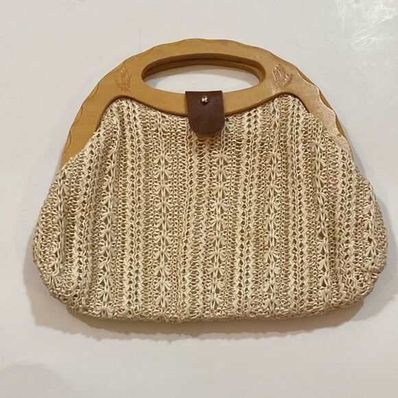 Vintage Raffia Wood Frame Clutch Handmade Handbags - Picture 1 of 11